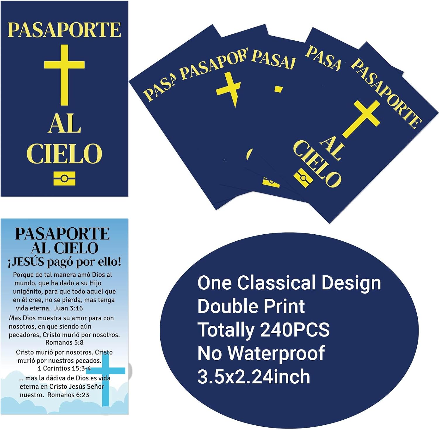 240pcs Spanish Gospel Tracts Roman Road Religious Christian Salvation Cards Serenity Prayer Pocket Jesus Bible Tracts for Evangelism Church Easter Party (Pasaporte Al Cielo)