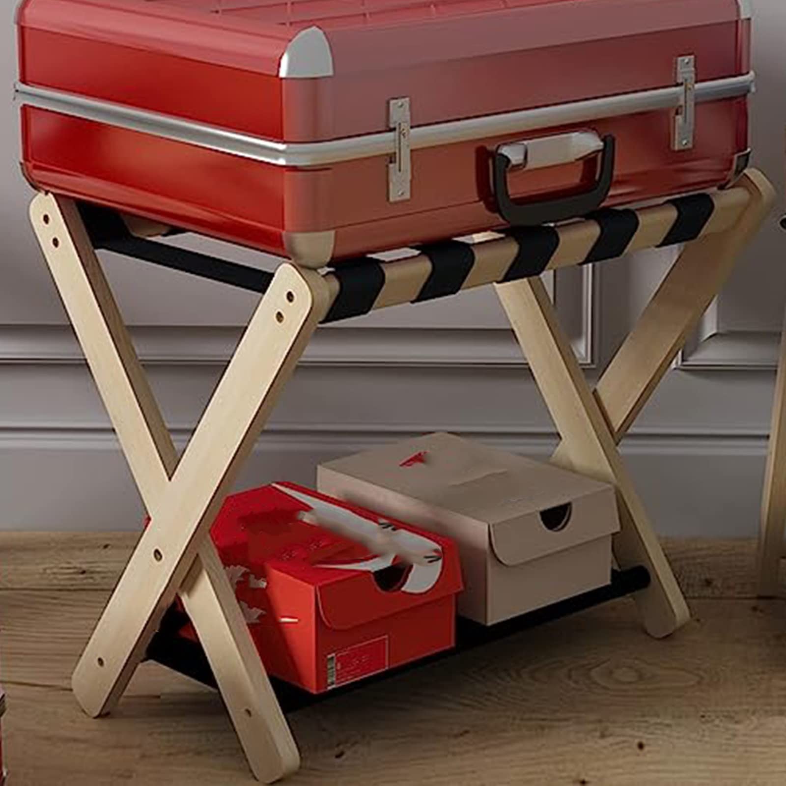 Supporto Valigie Pieghevole 2 Pezzi | Portabagagli Da 50 Kg Con Ripiano In Tessuto | Ideale Per Camere E Hotel | Design Salvaspazio