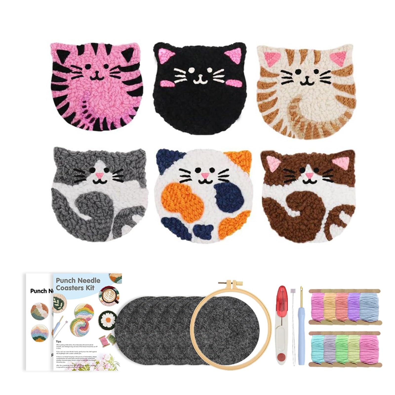 1set Punch Needle Embroidery Coaster Set For Adult Animal Tufting for DIY(Color2)
