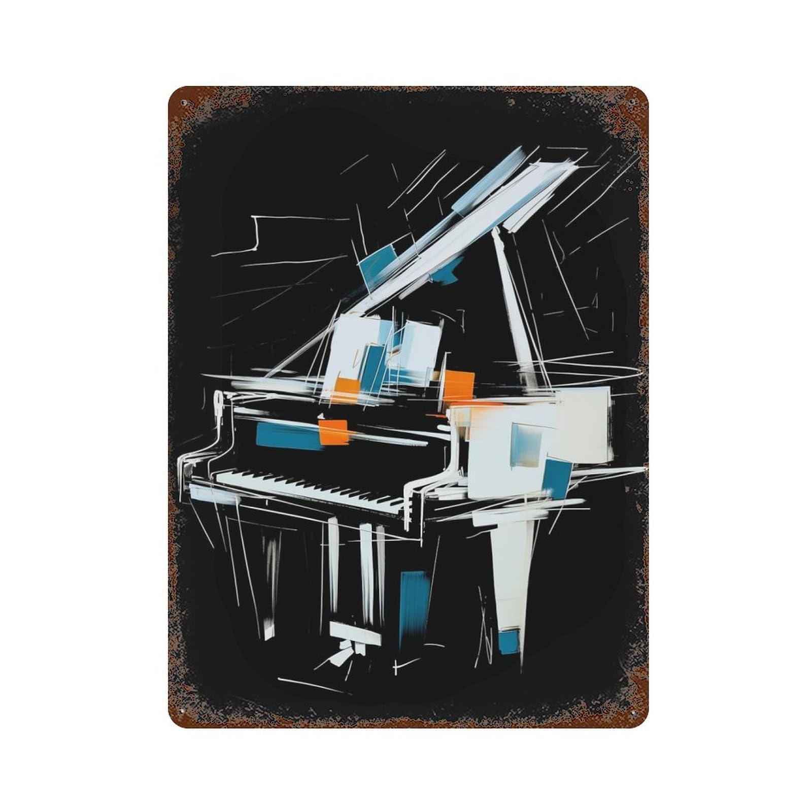 Garage Style Abstract Piano Rustic Tin Plaque 15.7"x11.8", Classic Wall Plaque for Bar And Workshop
