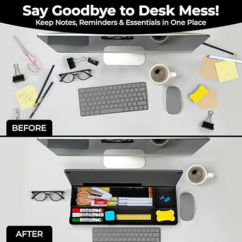 Miniatura 6 de Chalkola Pizarra blanca de escritorio de vidrio negro con almacenamiento, pizarra de borrado en seco, organizadores de escritorio de trabajo,