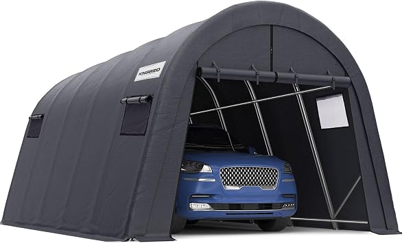 KING BIRD 12 x 20 Round Carport Heavy Duty with Roll-up Ventilated Windows for SUV, Full-Size Truck and Boat, Car Canopy Outdoor Boat Shelter with Reinforced Ground Bars