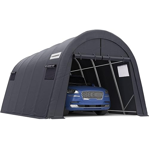 KING BIRD 12' x 20' Oval Pipe Heavy Duty Carport with Roll-up Ventilated Windows for SUV, Full-Size Truck and Boat, Round Style Anti-Snow Car Canopy Outdoor Boat Shelter with Reinforced Ground Bars