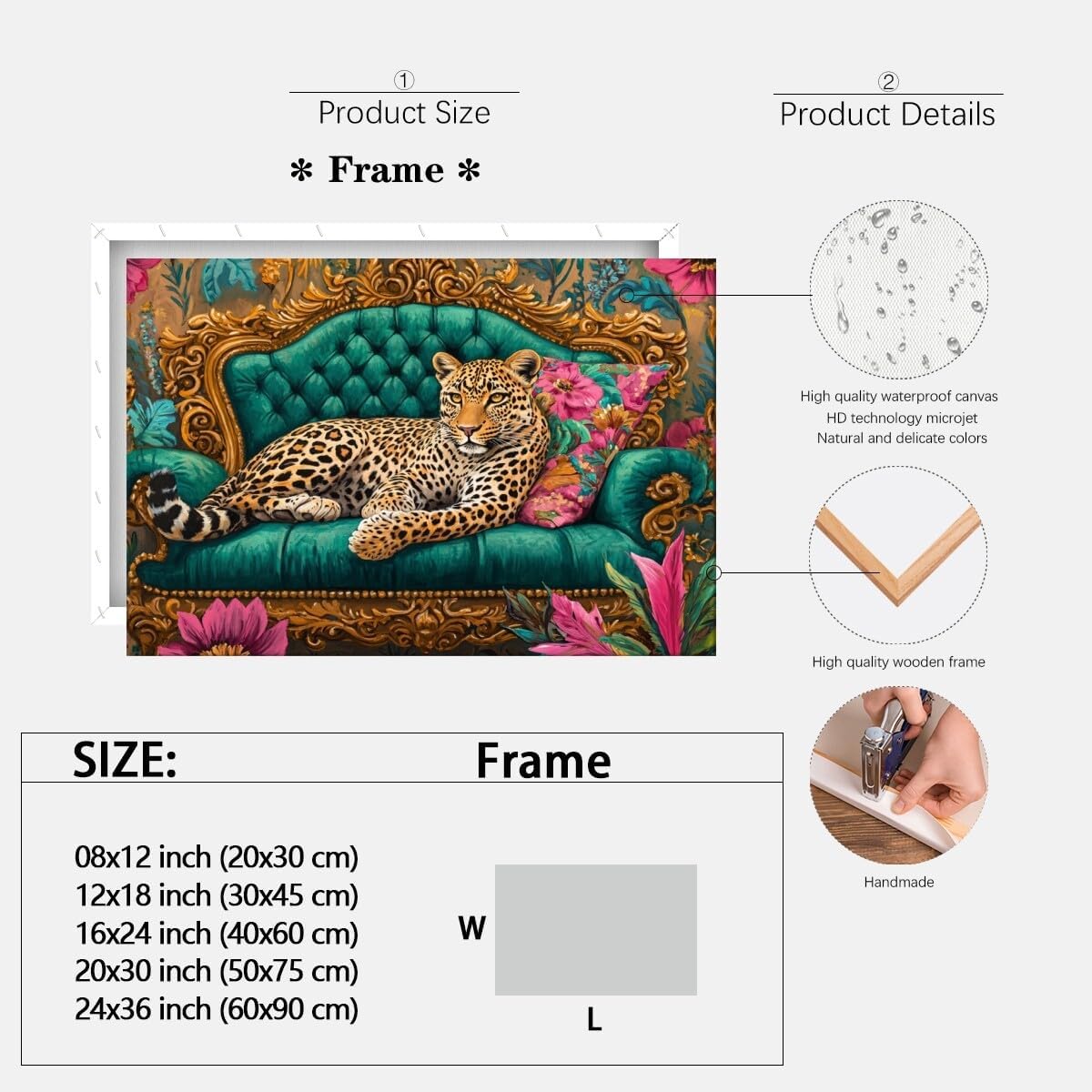 Cheetah Lying On Vintage Sofa Canvas Wall Art Pink Emerald Green Maximalist Leopard Print Pictures Wall Decor Jungle Animal Poster Eclectic Boho Aesthetic Bedroom Bathroom Decor 16x24inch Framed