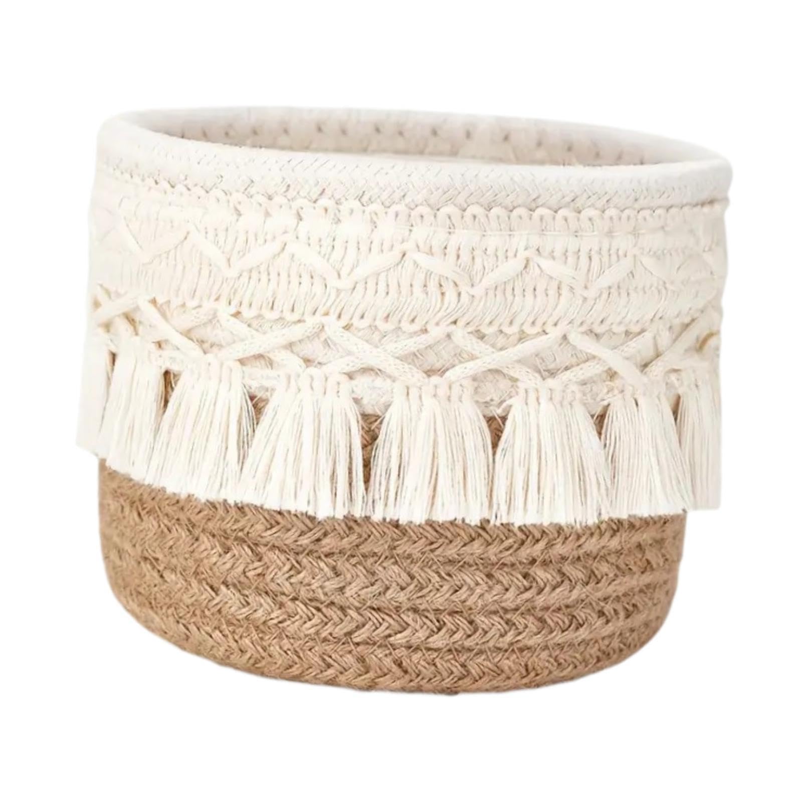 Woven Rope Basket Cosmetic Display Case for Vanity Countertop Dressing Table 12x10 Brown-image-4