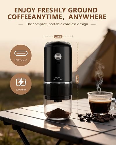 Miniatura 7 de Molinillo de café eléctrico portátil, molinillo de café automático con diseño de carga inalámbrica USB tipo C, ajustable de grueso a fino para