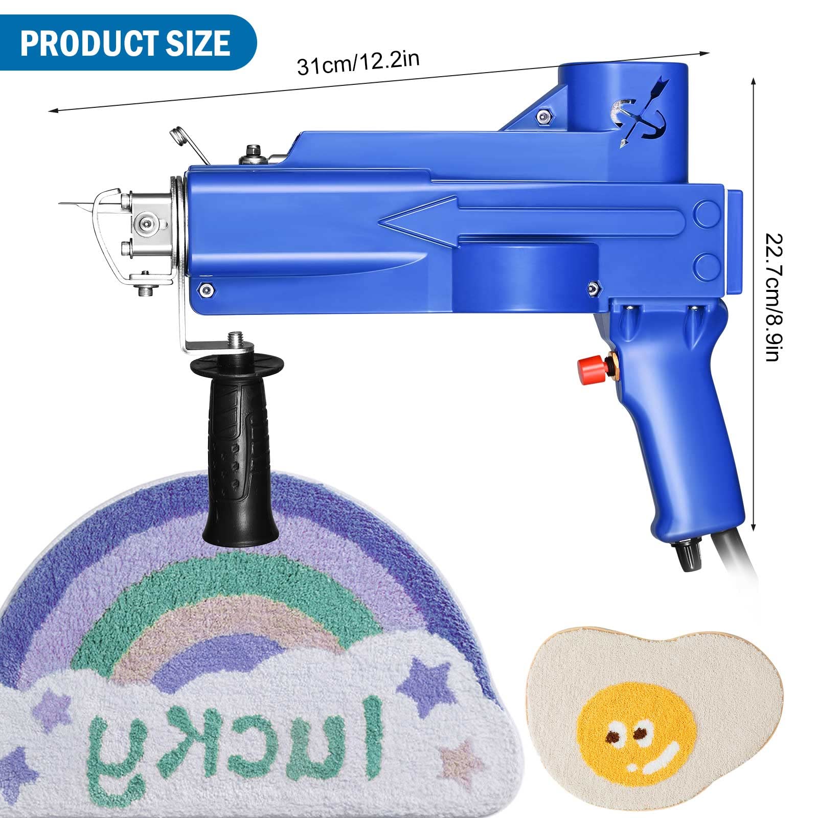Tufting Gun 2 en 1,Aomdom Cut Pile Loop Pila Pistola de Alfombras 5-40 Puntadas/Seg Máquina de Tejer Alfombras 7-21 mm Rug Tufting de Flocado de alta Velocidad (azul)