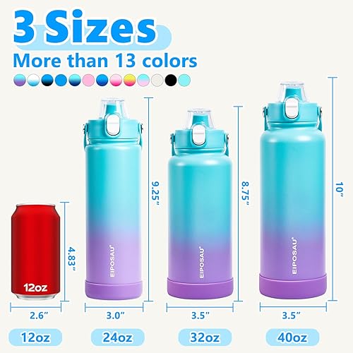 Miniatura 8 de Botella de agua aislada con tapa, bota y calcomanías, botella de acero inoxidable de 24 onzas sin sudor que mantiene el frío las 24 horas, botella
