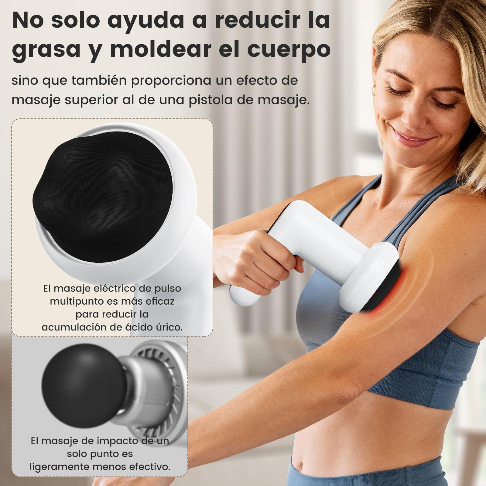 Masajeador Anticelulitico Reductor Eléctrico, Masajeador Lipedema Corporal con 5 Cabezales Intercambiables y 1 Funda de Tela, 6 Niveles de Intensidad y 3 Modos, para Brazos, Abdomen y Piernas