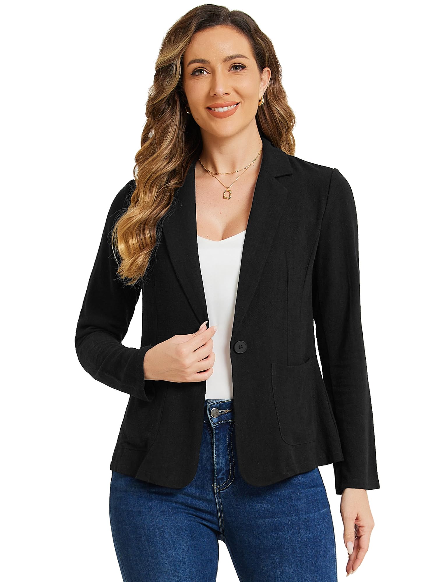 Allegra K Linen Blazer for Womens Notch Lapel One Button Casual Suit Jackets