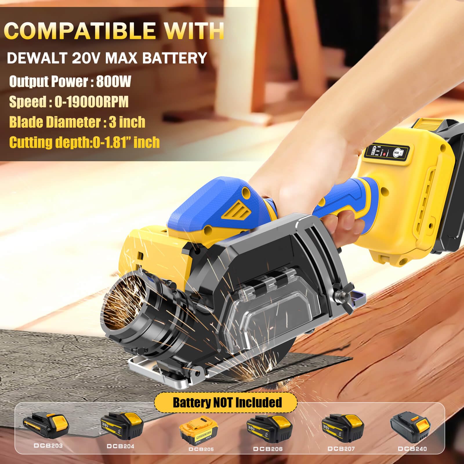 Herramienta de corte inalámbrica compatible con DeWalt 20 V MAX batería compacta Rotorazer Sierra sin escobillas con cuchillas de 3 pulgadas, mini sierra circular de 2 velocidades de ajuste de 19000