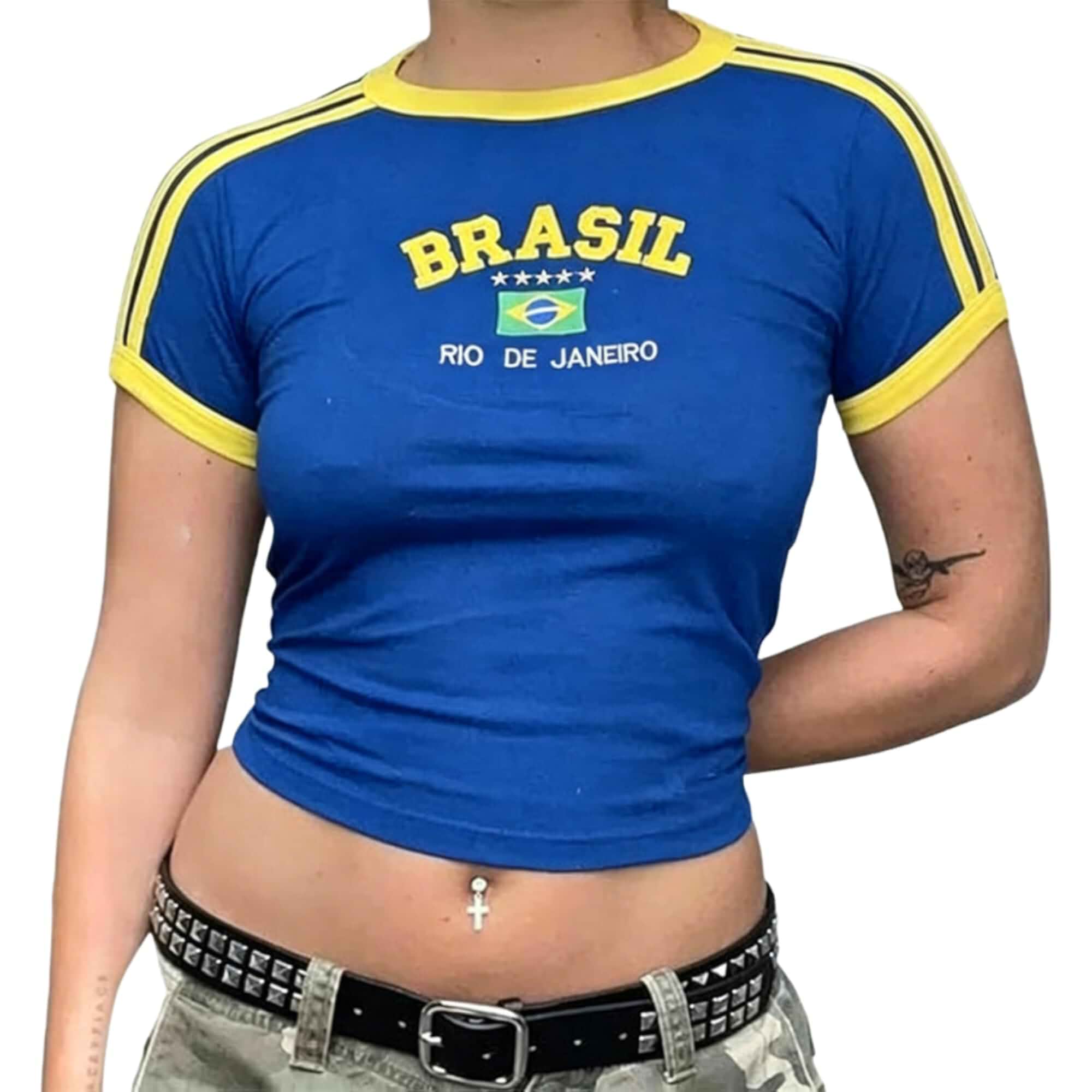 Vintage Graphic Baby Tees for Women Brazil Shirt Y2k Tops Baby Crop Tees 90s Summer Going Out Tops Streetwear Shirts Printed