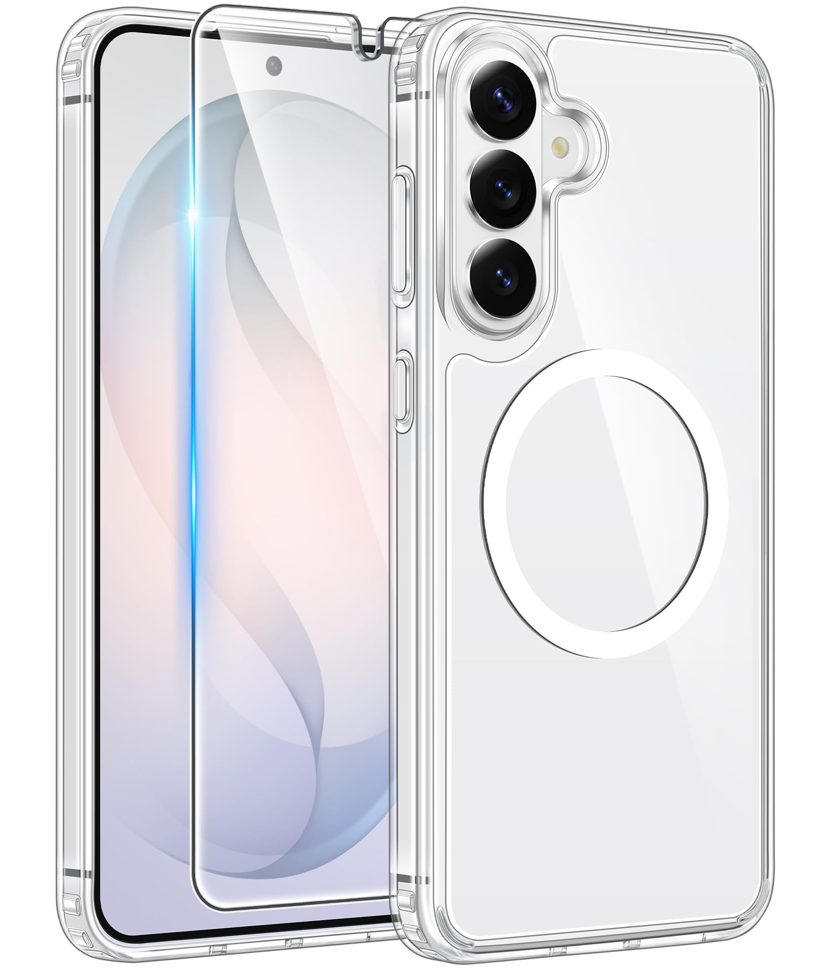 FNTCASE for Samsung Galaxy S26 Plus Case, Fit for Magsafe, Screen Protector | Clear Anti Yellowing Magnetic Back, 14FT Military Grade Drop Protection, Shockproof Protective Phone Cover, Transparent Clear Samsung S26 Plus (6.7 Inch)