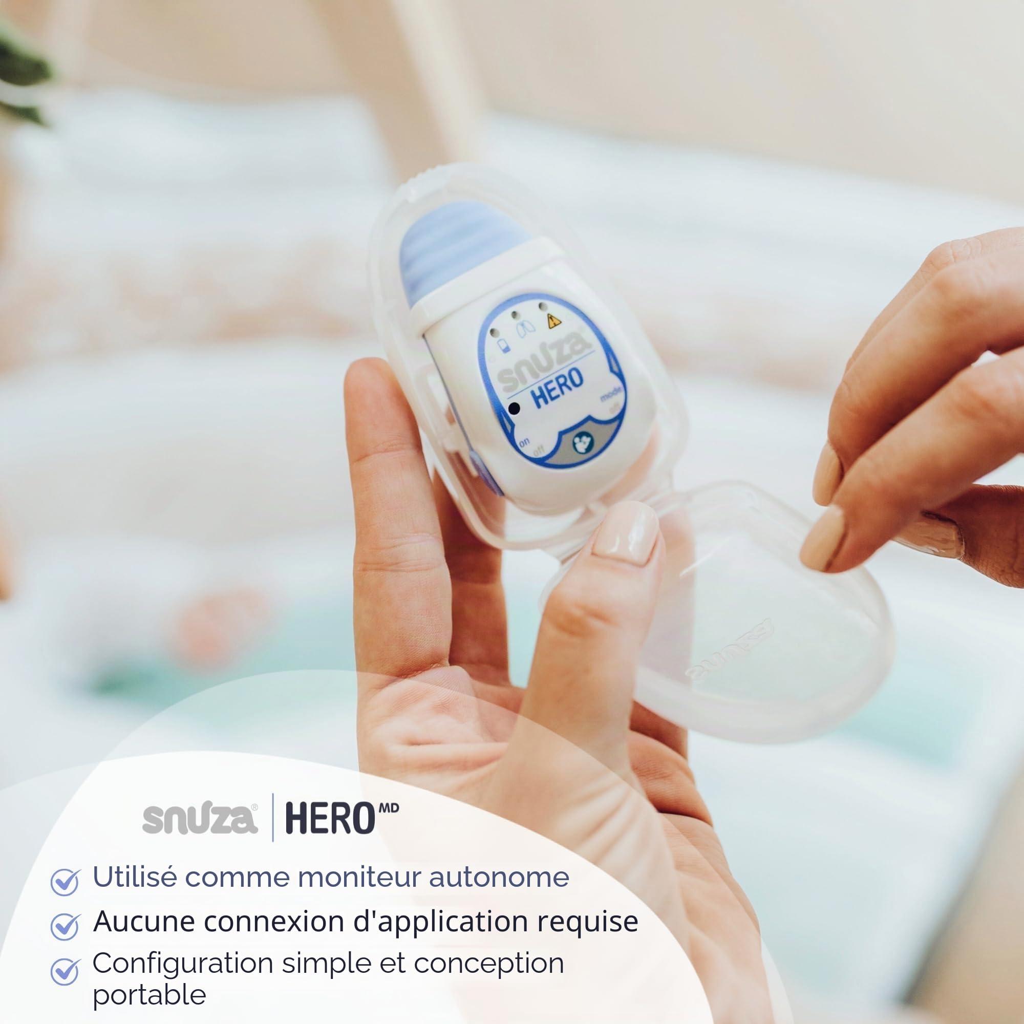 Snuza Hero MD Moniteur bébé – Avec fonction d'alarme et de notification – Sans fil et portable – Moniteur bébé pour un sommeil plus paisible pour votre bébé