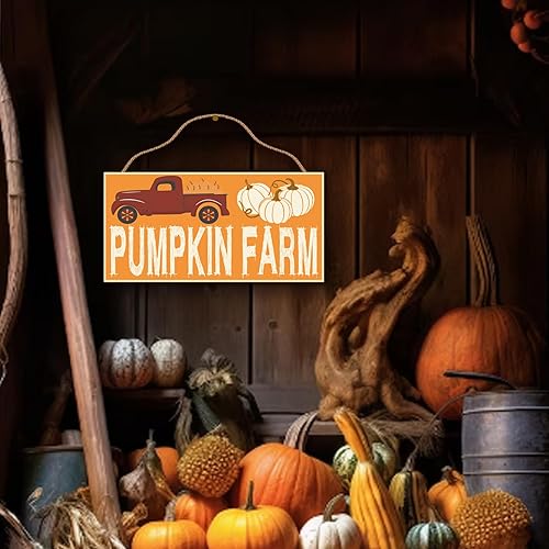 Miniatura 4 de Feyerr Divertido letrero de madera de granja de calabazas, decoración de pared, decoración de pared de Halloween, para cocina, dormitorio, 6 x 12