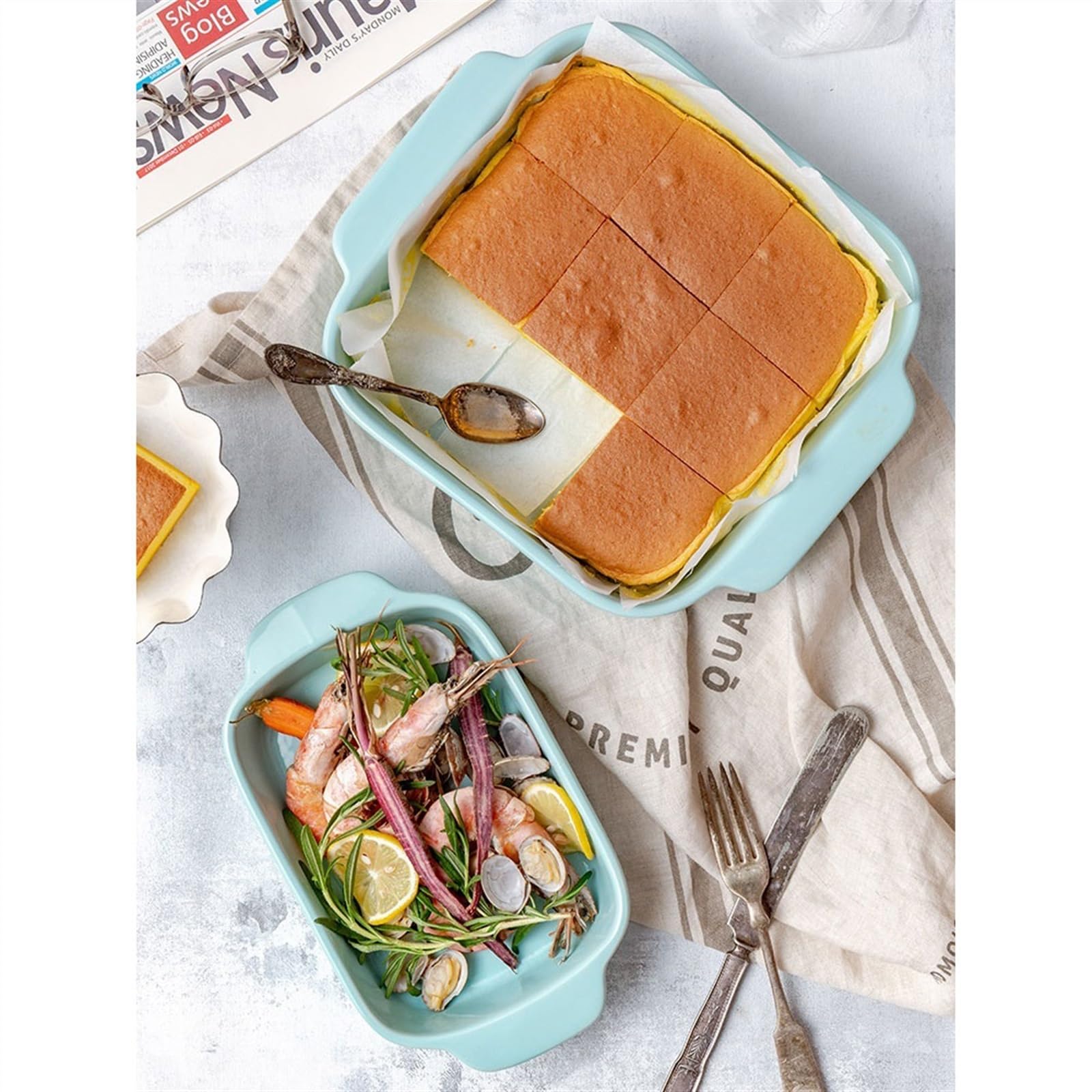 Zastawa stołowa,Pieczenie Naczynia do pieczenia zapiekanek Domowa płyta ceramiczna Podwójne ucho Prostokątna blacha do pieczenia Kuchenka mikrofalowa Forma do pieczenia ciasta Naczynie do zapiekania(9