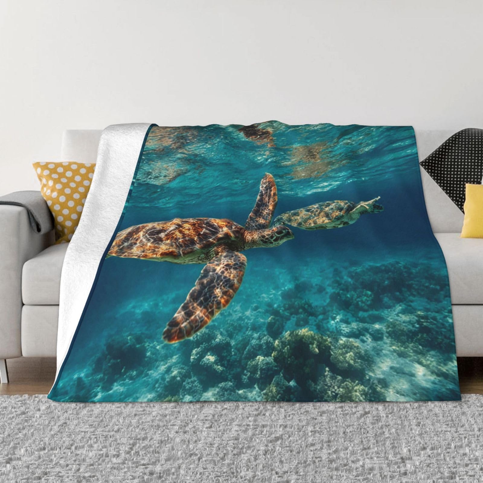 Plaid tortue marine en flanelle chaude couverture canapé et voyage sauvage