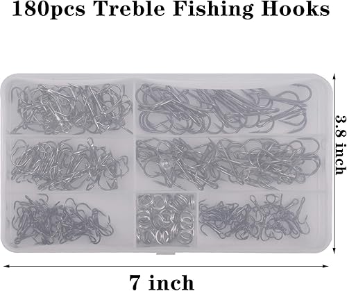 Miniatura 6 de Anzuelos agudos de pesca, 180 piezascaja redonda curvada aguda, ganchos agudos de púas fuertes con anillos divididos, ganchos de pesca de acero de