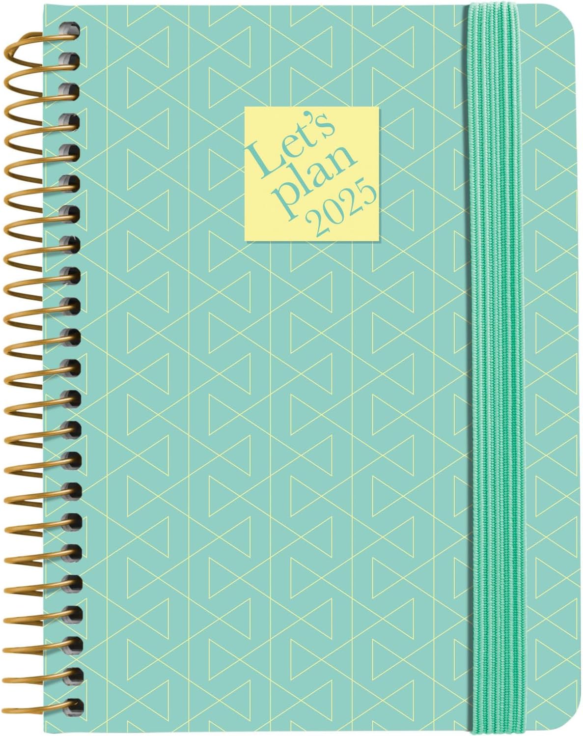 Grafoplás | Weekly View 2025 a6 Annual Diary | Geometric Turquoise | Spanish | Spiral | Hardcover Plasticized Soft Touch | Elastic Closure | January to December | Includes Stickers | FSC