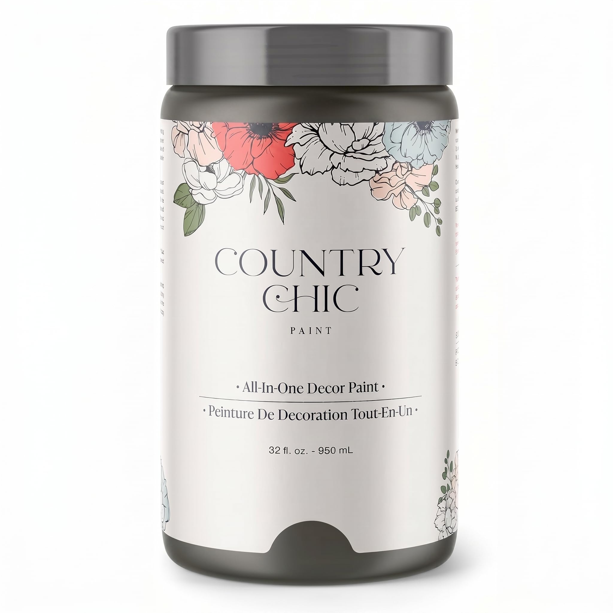Country Chic All-in-One Chalk Paint for Furniture, Cabinets, Home Decor, Eco-Friendly, Matte Finish, Built-In Primer &amp; Top Coat for Wood, Metal - Nocturnal (Dark Greyish Green) Quart (32 oz)