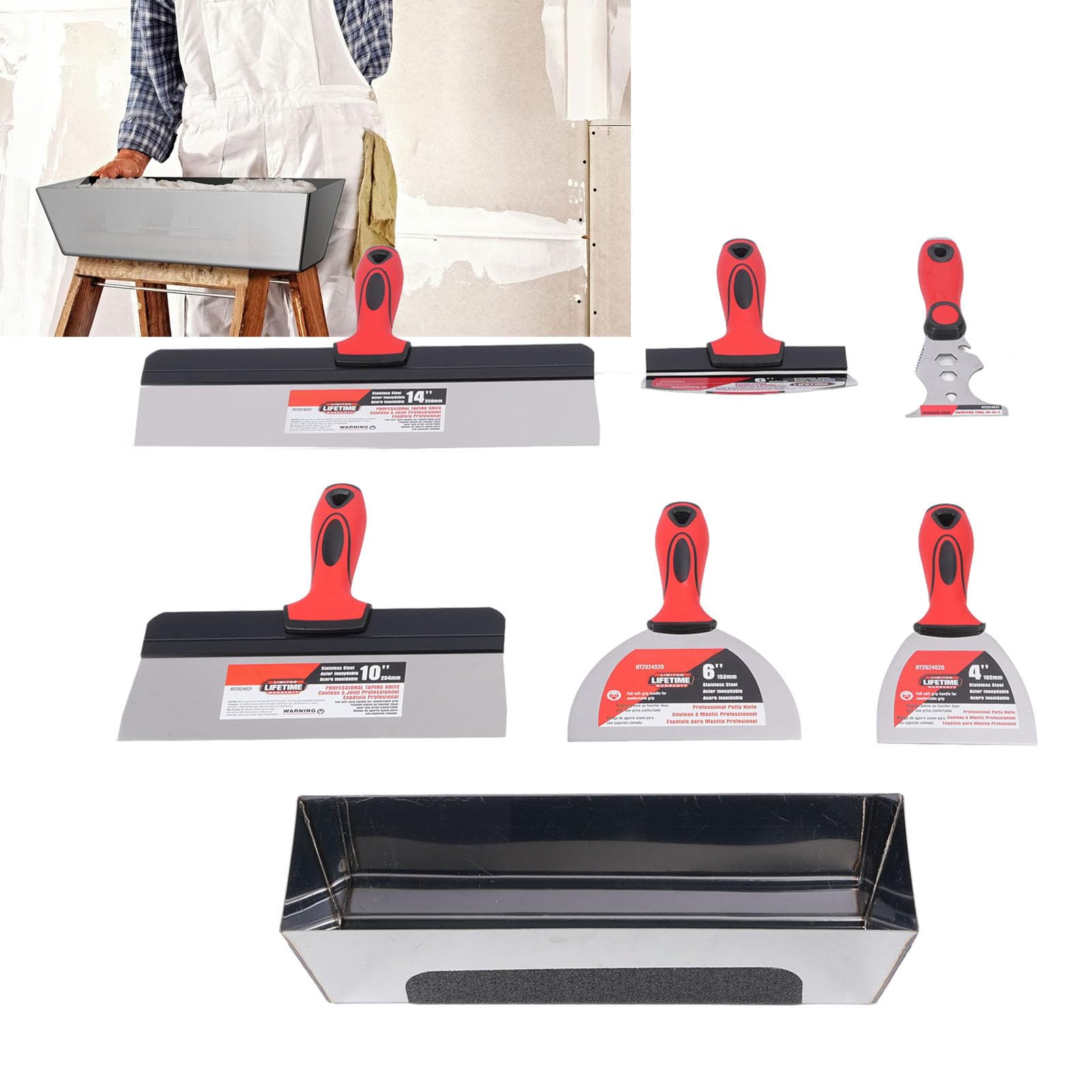 Generic Kit de Herramientas de Mano para Acabado de Paneles de Yeso de Acero Inoxidable, Herramientas de Eliminación de Papel Tapiz de Pintura Duradera para Trabajadores de la Construcción