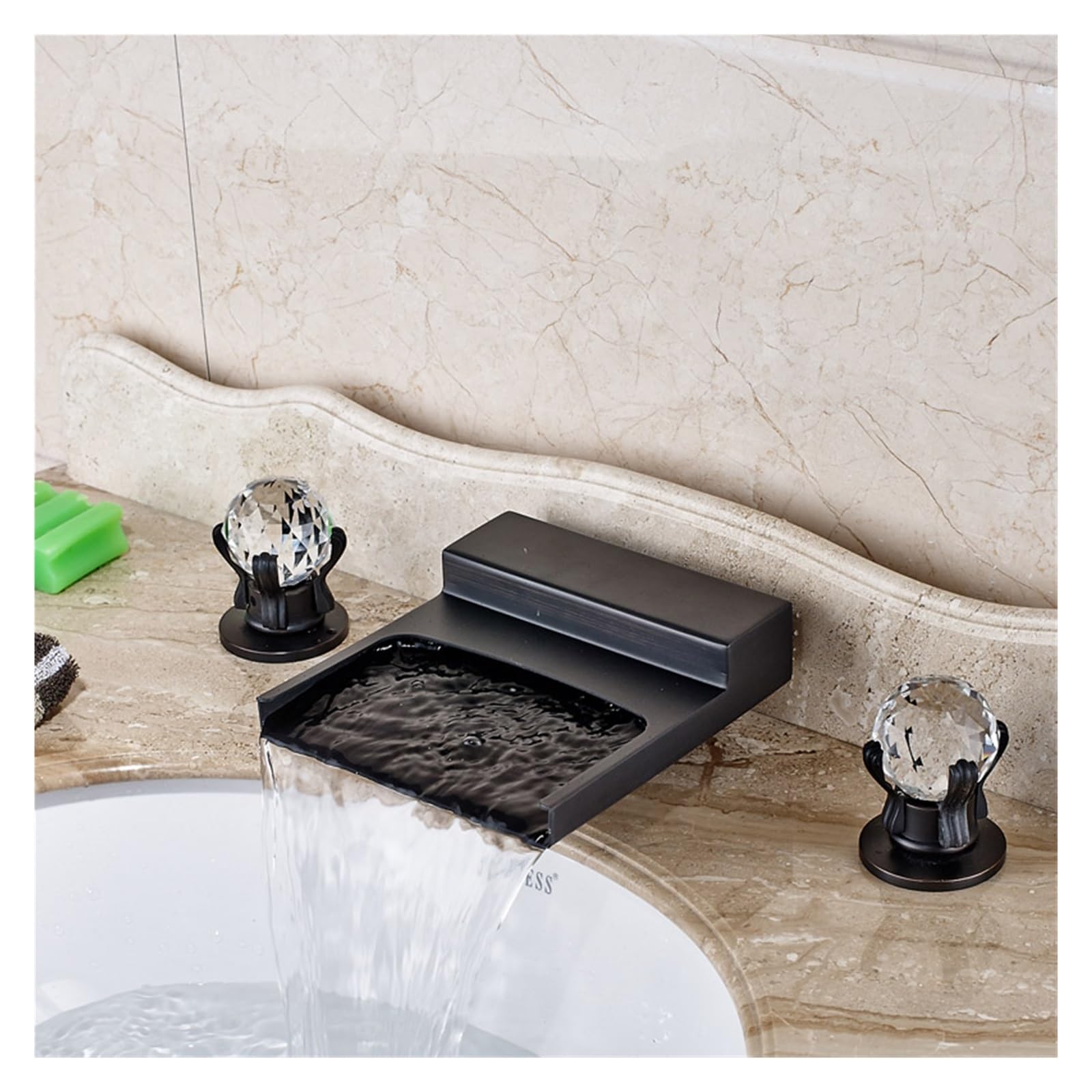 Lavabo de salle de bains robinets mélangeurs chauds et froids cascade noir