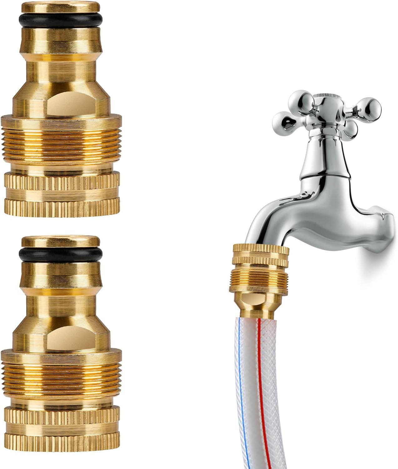 Brass Outdoor Threaded Tap Connector,DRAMBOR 2PCS Garden Hose Tap
