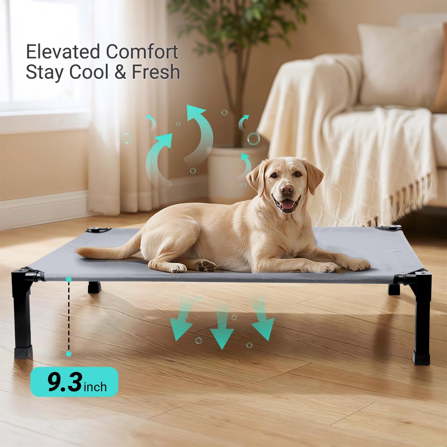 Niubya Elevated Outdoor Dog Bed, Cooling Elevated Pet Cot, Steel-Framed and Non-Slip Feet, Raised Dog Bed with Waterproof, Washable, Breathable Teslin Mesh, 51in