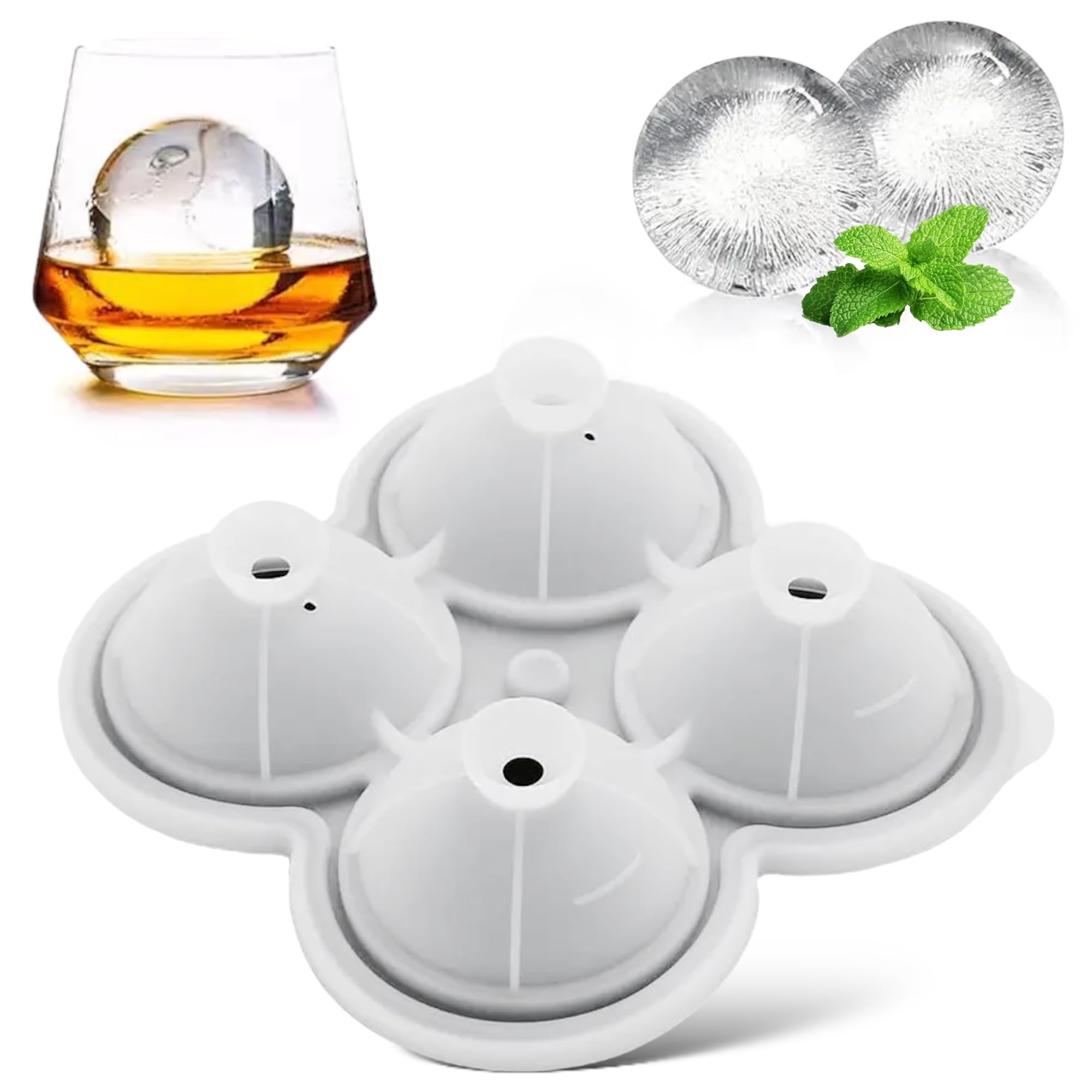 SPRINGWELL Ice Cube Tray, Large Round Ice Ball Ice Tray for Whiskey, Cocktail and Juices, BPA Free Silicone Tray, Easy Fill and Release Silicone Ice Mold Makes 2.5 inch Sphere Ice Cube Balls
