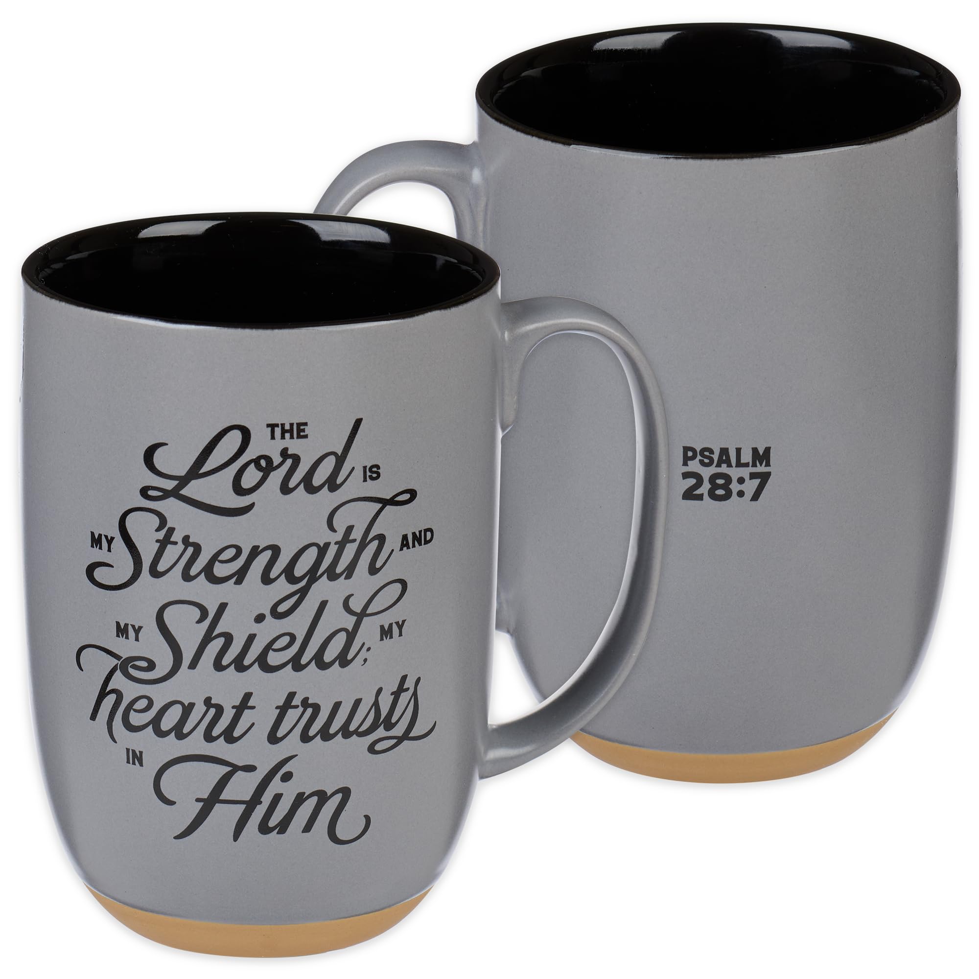 Christian Art Gifts Gray Clay Base Ceramic Coffee Mug – 15 oz. Microwave & Dishwasher-safe Lead-free Inspirational Scripture Coffee & Tea Mug for Men with Bible Verse: Lord is My Strength – Psalm 28:7
