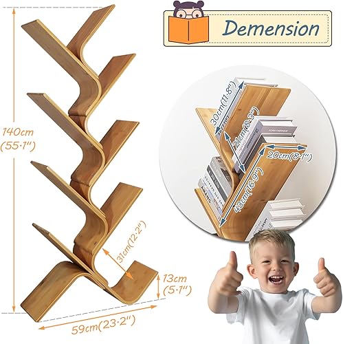 Miniatura 2 de Estantería de madera de bambú, estantería de madera de 8 niveles, estantes organizadores de libros, álbumes/archivos, estante de almacenamiento de