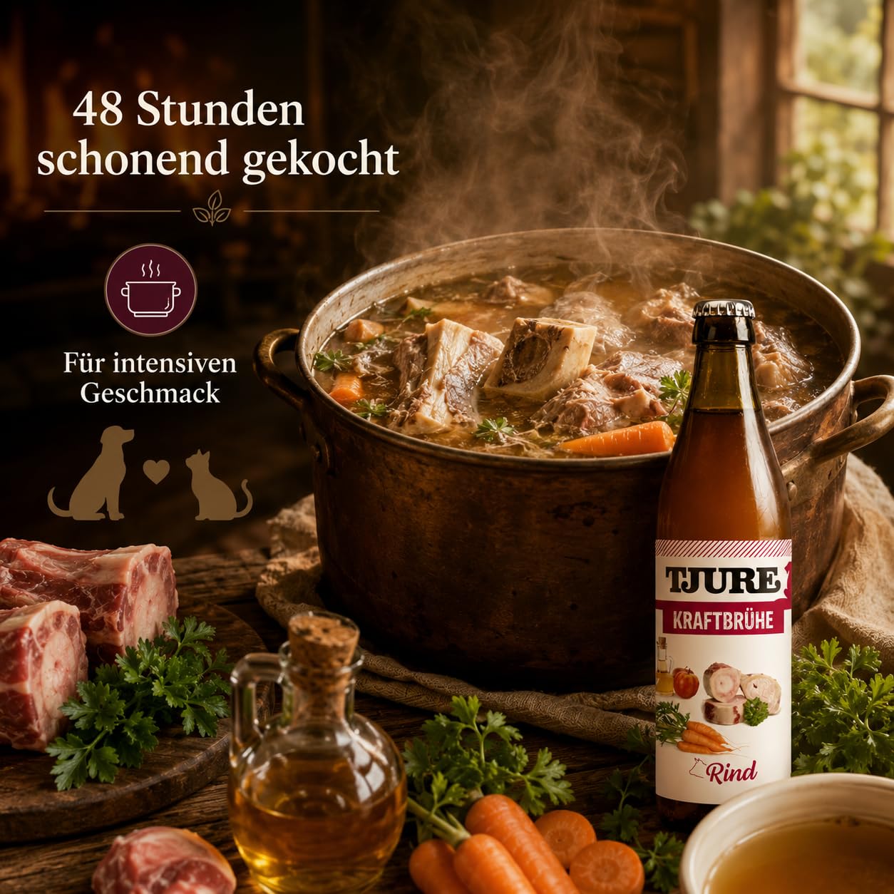 TJURE Kraftbrühe Rind 6 x 320ml Sparpack | Rinderkraftbrühe ohne Zusatzstoffe | Ungefiltert | Made in Germany