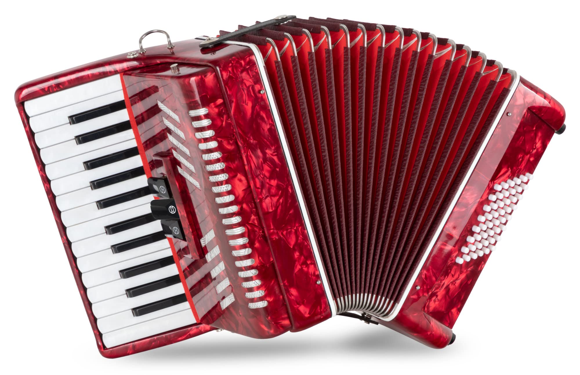 Accordéon Classic Cantabile 48 Basses "Secondo V" - Accordéon à touches - 2 voix - 26 touches aiguës - avec sangles & housse sac à dos - Rouge