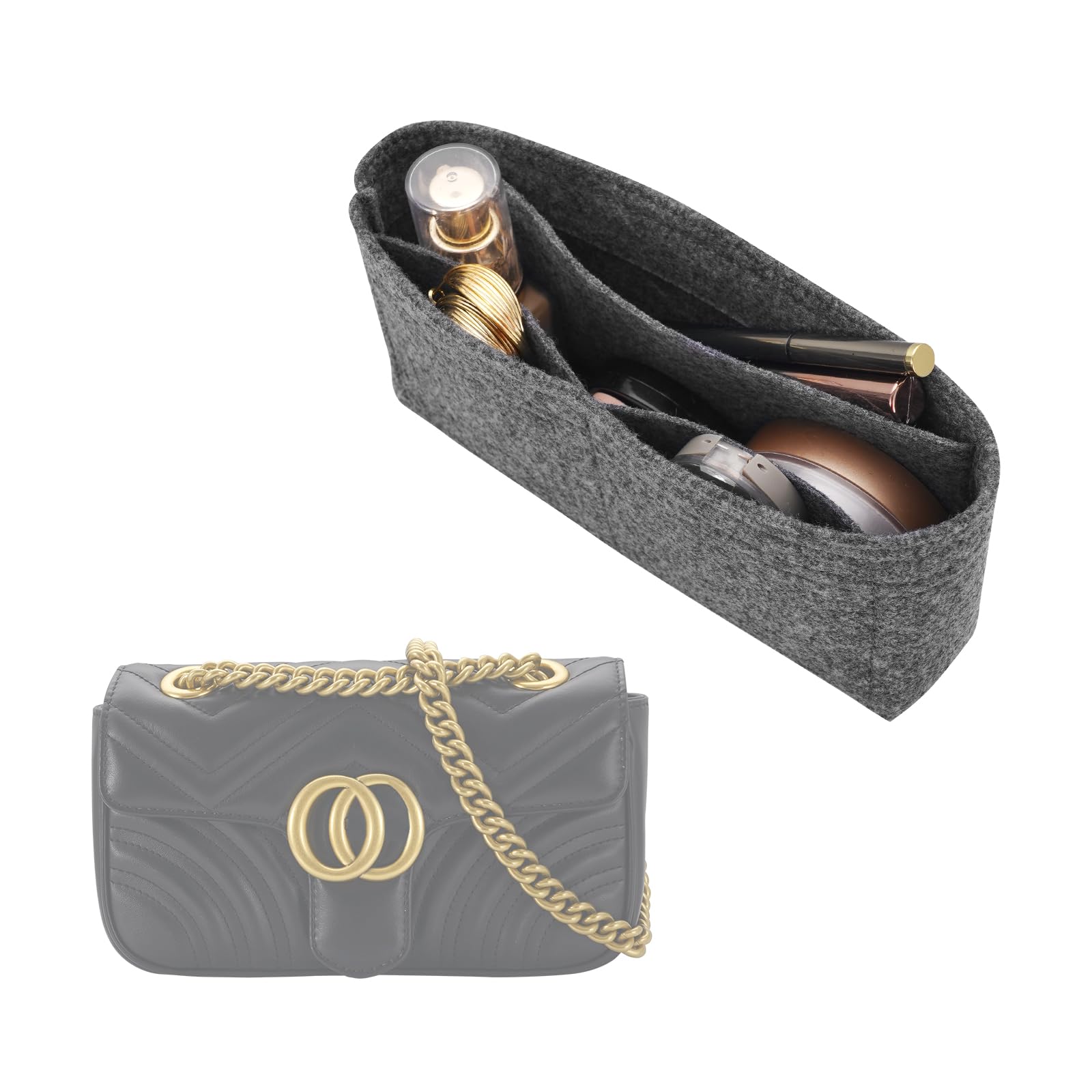 LOUKAYCCILOUKAYCCI Felt Insert Purse Organizer Fit GG Marmont Matelasse Shoulder Bag, Organizer Handbag Tote Liner Pouch for Women Small Shoulder Bag (Super Mini,Grey)