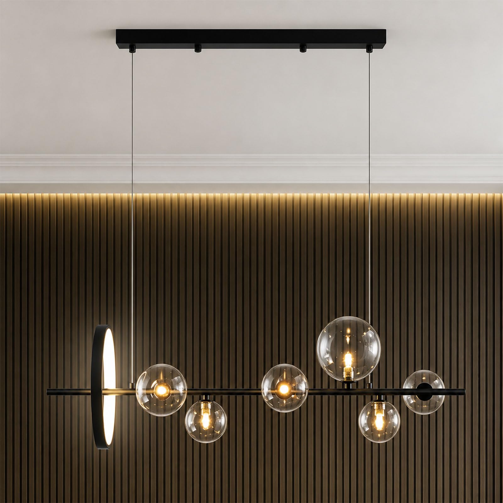 CONERY Lampada a sospensione moderna in metallo con sfera, lampadario in vetro a 7 luci/10 luci, lampada a sospensione industriale a sospensione a soffitto nero per camera da letto, soggiorno, cucina