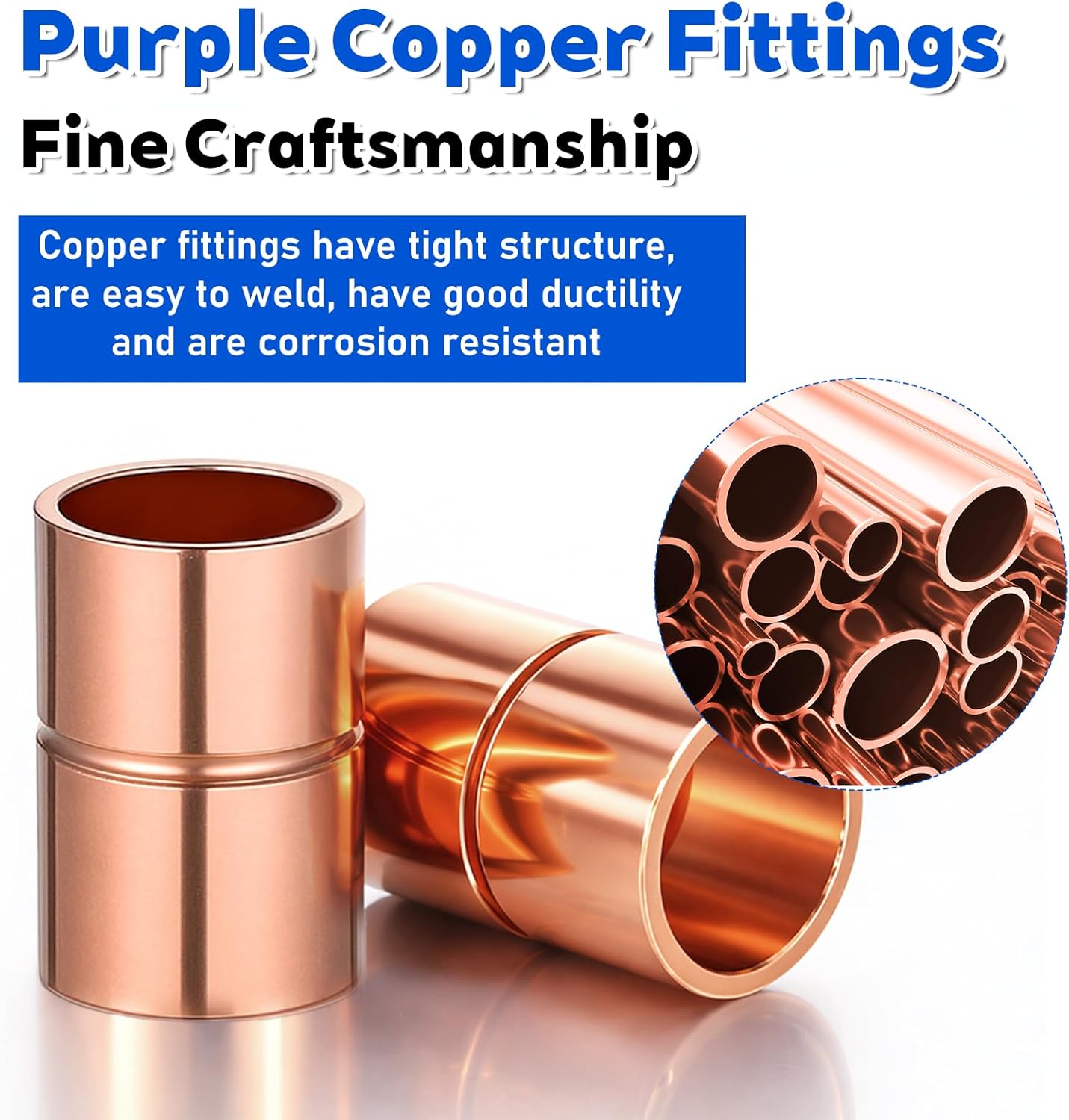 3/8 Inch Straight Copper Fittings 10 Pcs Copper Pipe Welding Joint Pipe Coupling Fittings for HVAC Air Conditioning