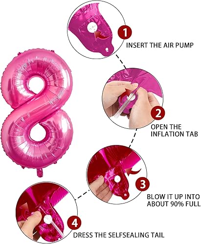 Miniatura 3 de Globos de 8 años de color rosa con el número 8, globos de Mylar de 40 pulgadas para niños de 8 años, decoraciones de fiesta de cumpleaños, bodas,