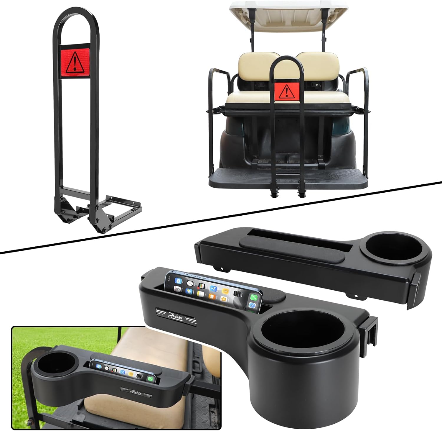 Roykaw Golf Cart Armrest with Cup Holder and NoDrilling