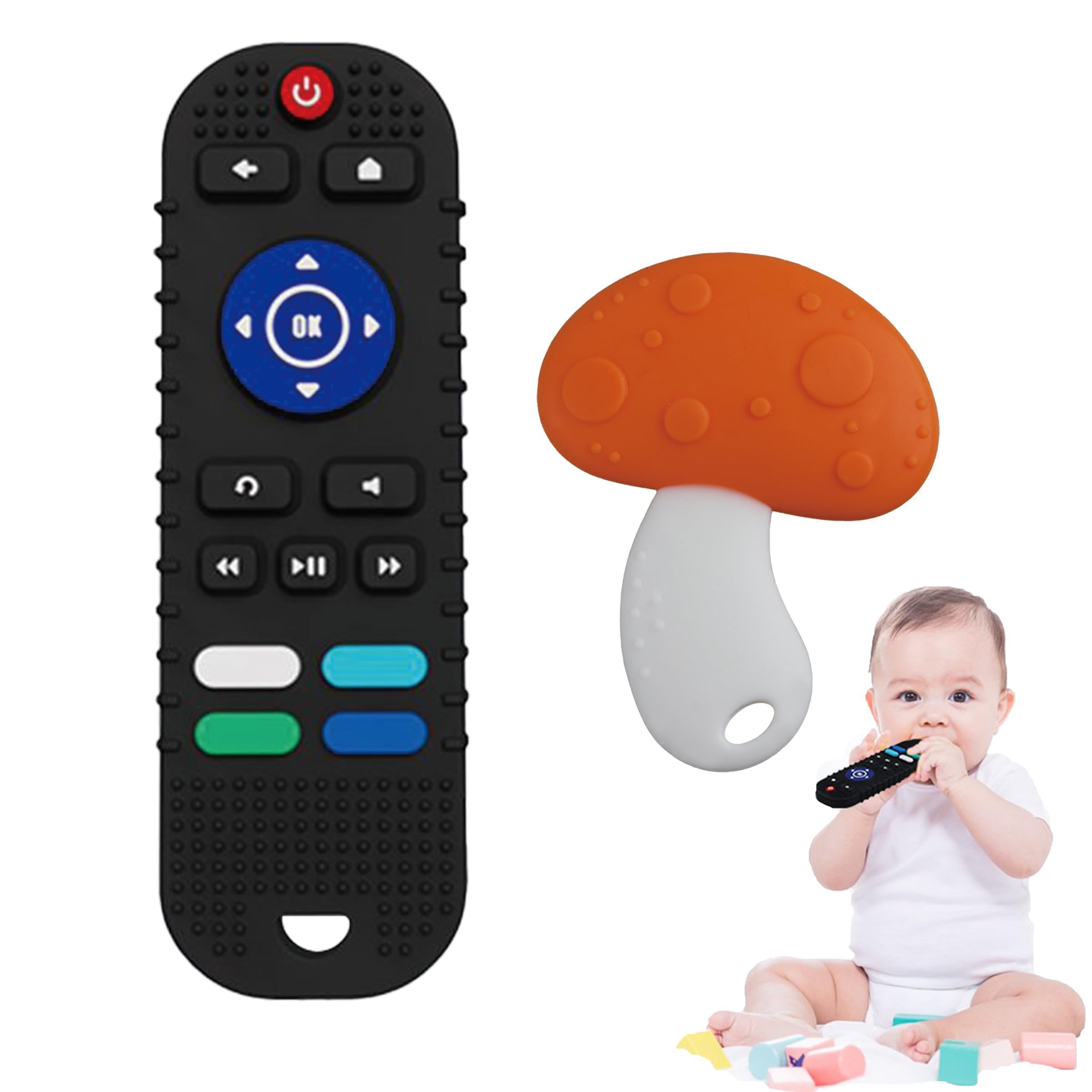 2 Pack Baby Teether Toy Chew Toy for Babies 0 3 6 8 9 12 18 Month Safe Food Silicone Remote Control Shape Infant Toys BPA Free Sensory Teether Toys for Toddler Boy and Girl