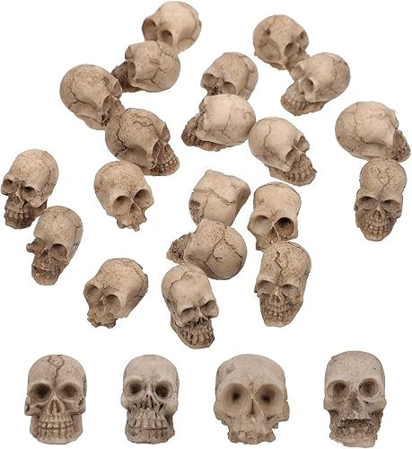 ABOOFAN 20 piezas de calavera de Halloween, decoración de calavera de resina, mini calaveras humanas, cabeza de calavera para accesorios de