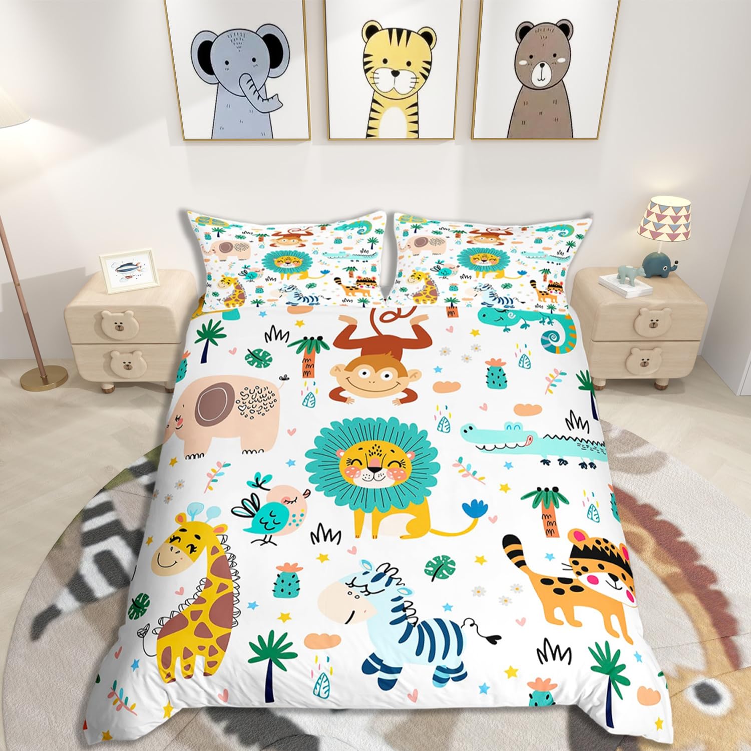 Housse de couette lion et tigre 140x200 pour le lit des enfants