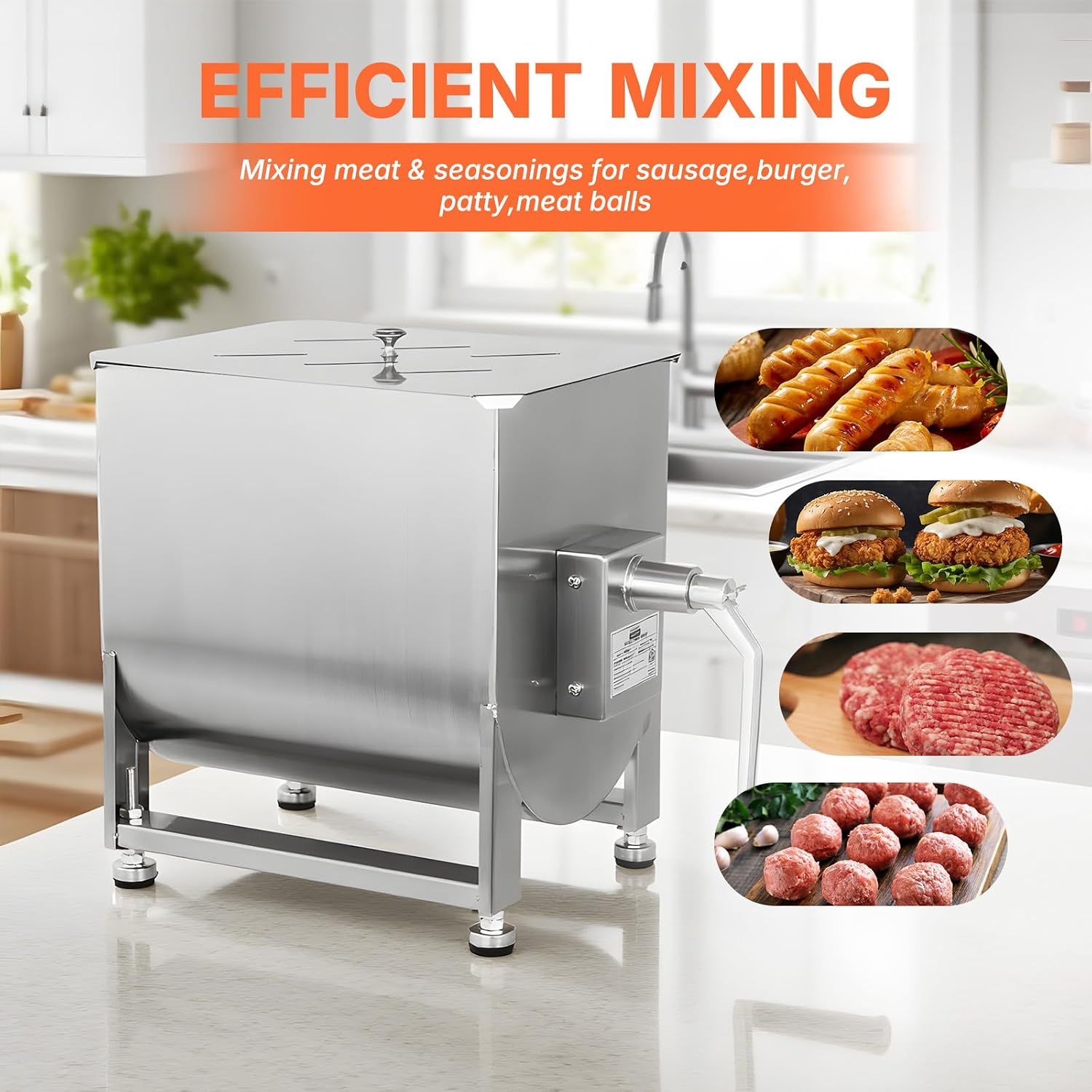 Hakka Manual Meat Mixer 45lb/22.5L, Fixed Tank 30L Stainless Steel Updated Commerial Food Mixer for Meat and Seasonings, Sausage, Burger, Patty