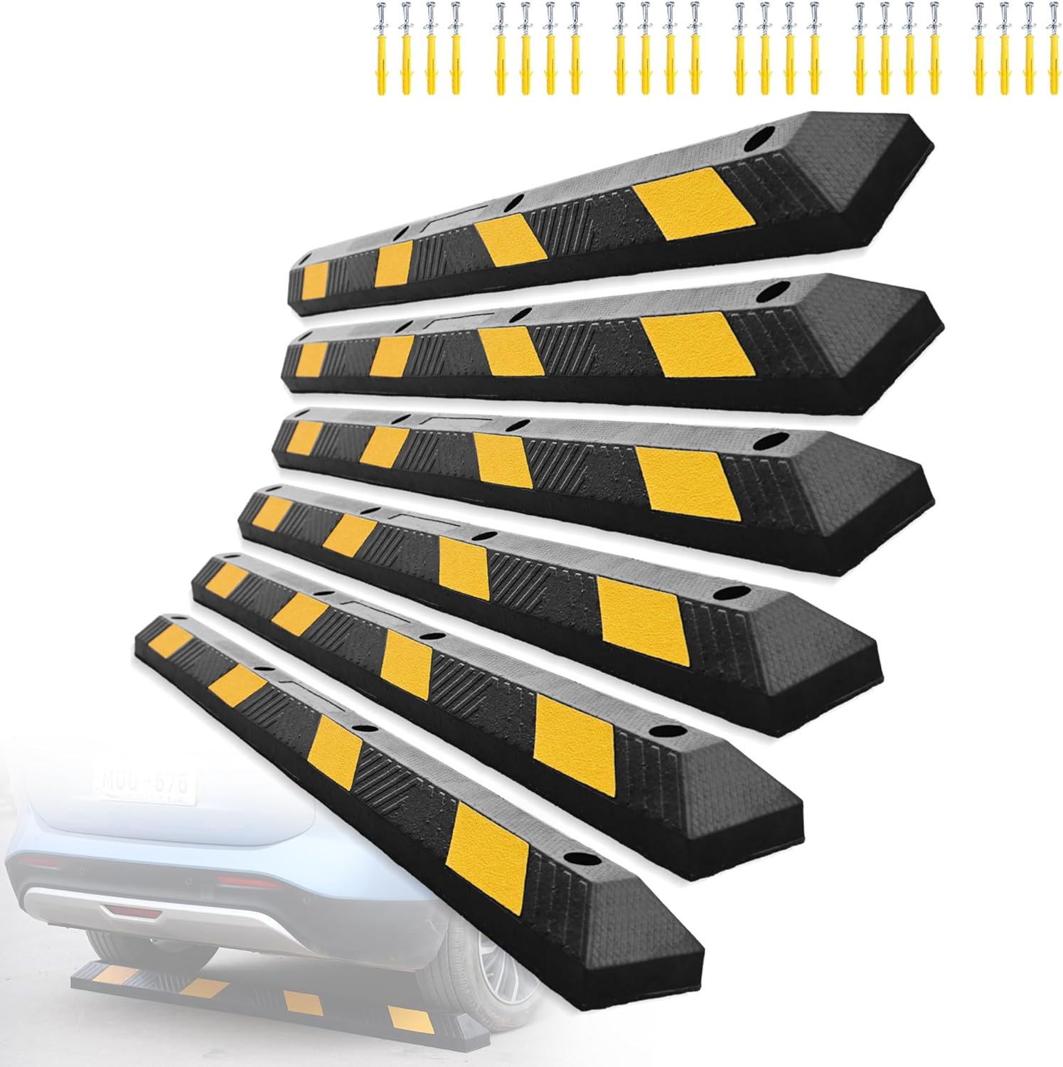 STARSIGNS 4 Pack Rubber Parking Curbs 72 Inch Heavy Duty Parking Stopper for Garage and Driveway for Cars and Trucks Durable Parking Lot Bumper(4 Pack)