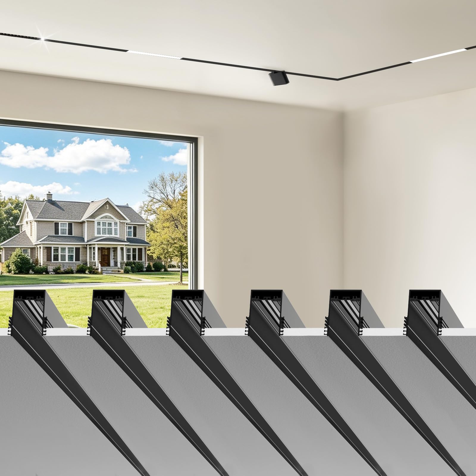 SCON Lot de 6 systèmes d'éclairage encastrables à intensité variable pour salon, bureau, éclairage intérieur, guide linéaire en aluminium, 100cm de long, noir, moderne, DC 24 V