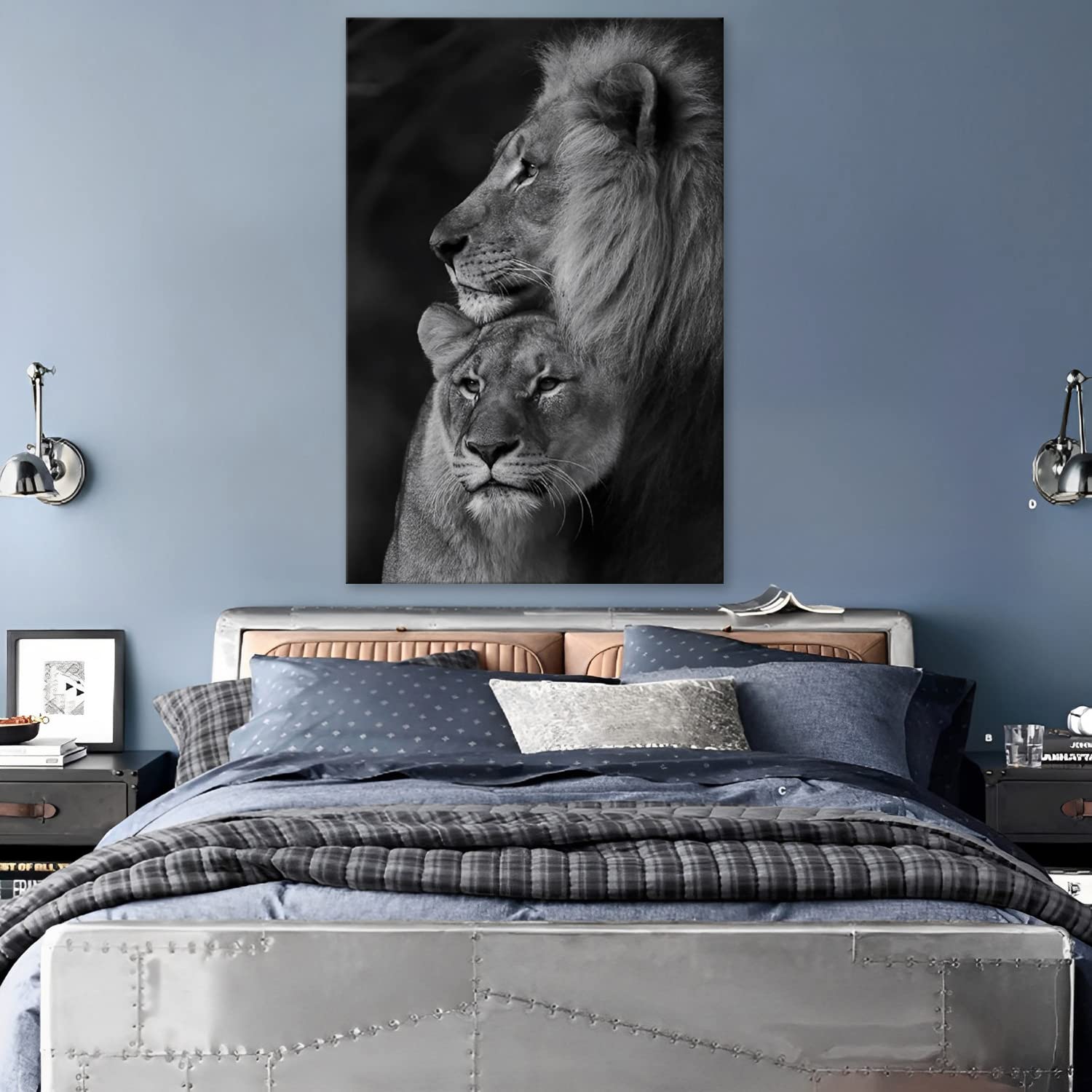 Leinwandbild Löwenpaar – 40x60 Cm, Gerahmt, Schwarz-weiß, Moderne Wandkunst Für Wohnzimmer & Büro