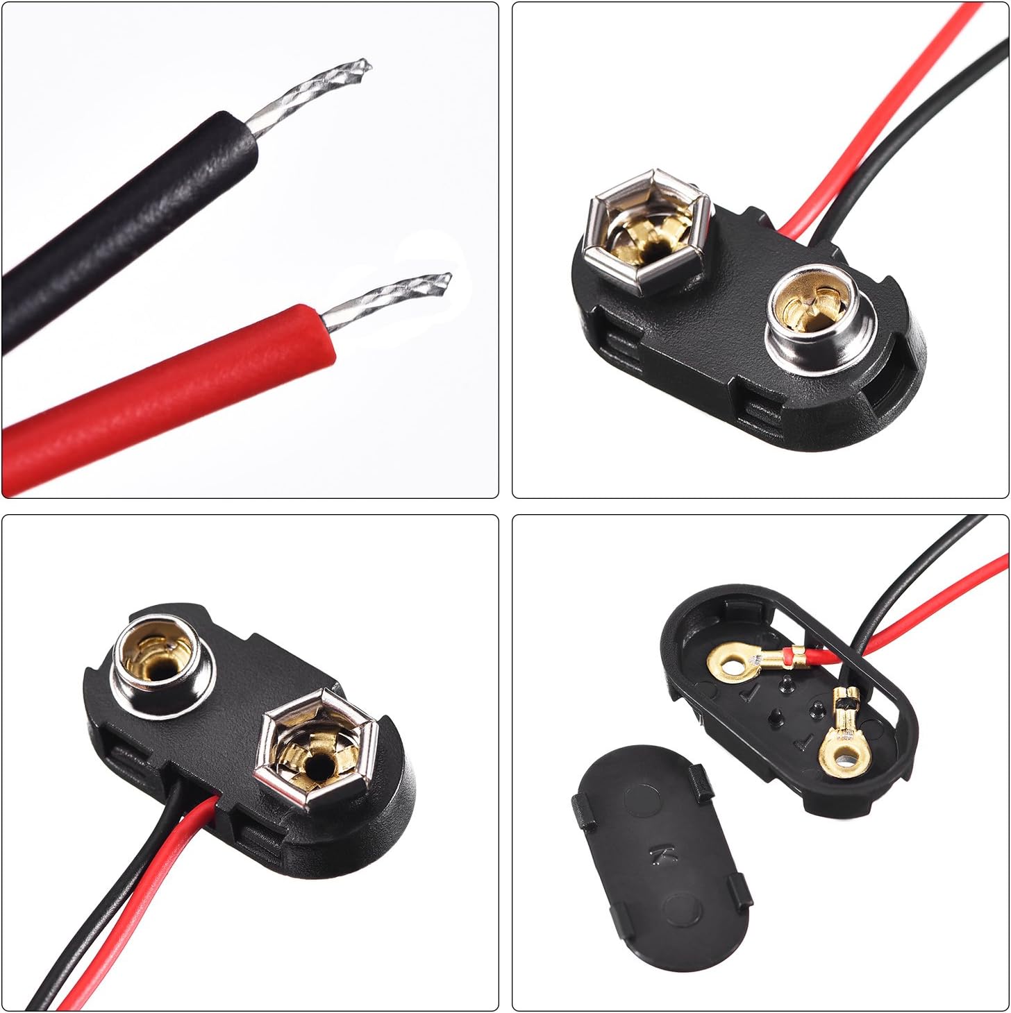 10 Pack T Type 9 V Battery Clip Connector Long Cable Connection Hard Shell Black Red Connector (T Type)