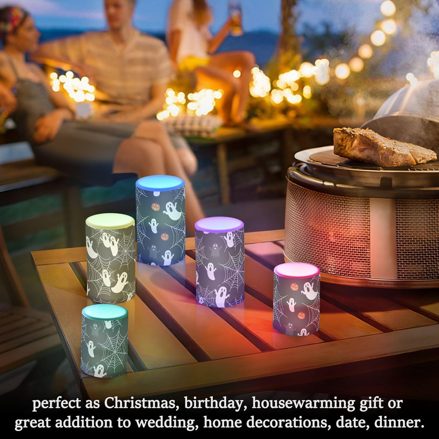 Flameless LED Candles Halloween Black Spirits with Remote - Set of 2, 3 Inch Battery-Operated Flickering Pillar Candles with Timer, No Batteries Included