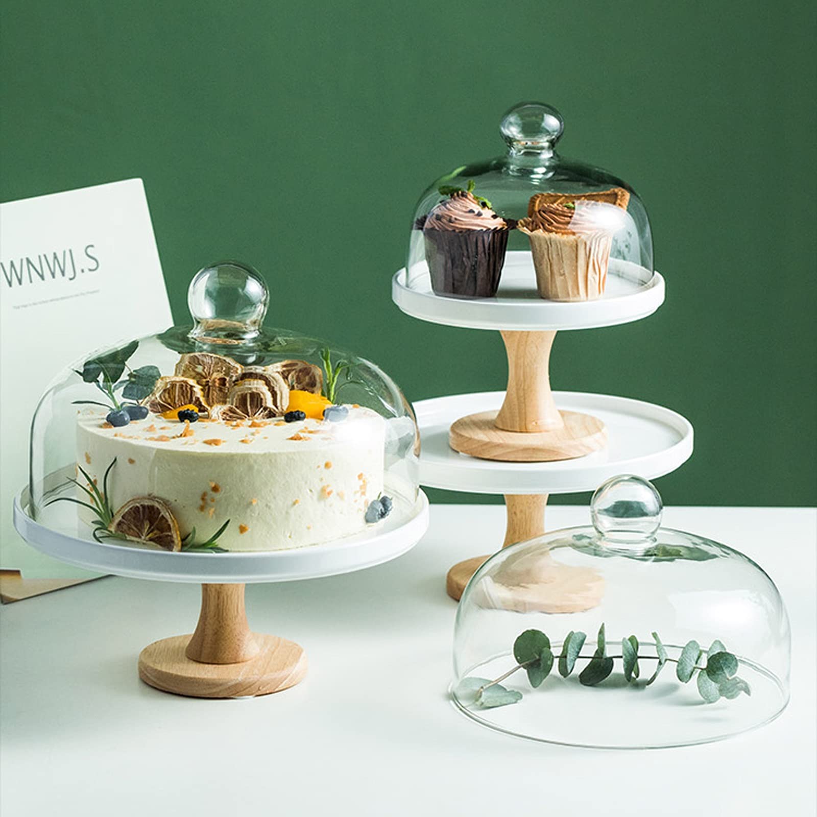 caihuashopping Podstawka na ciasto, taca ze szklaną pokrywką, prosta podstawka na ciasto, wielofunkcyjna patera na deser, wesele, impreza, do hoteli, restauracji, stojak na tort (rozmiar: średni)