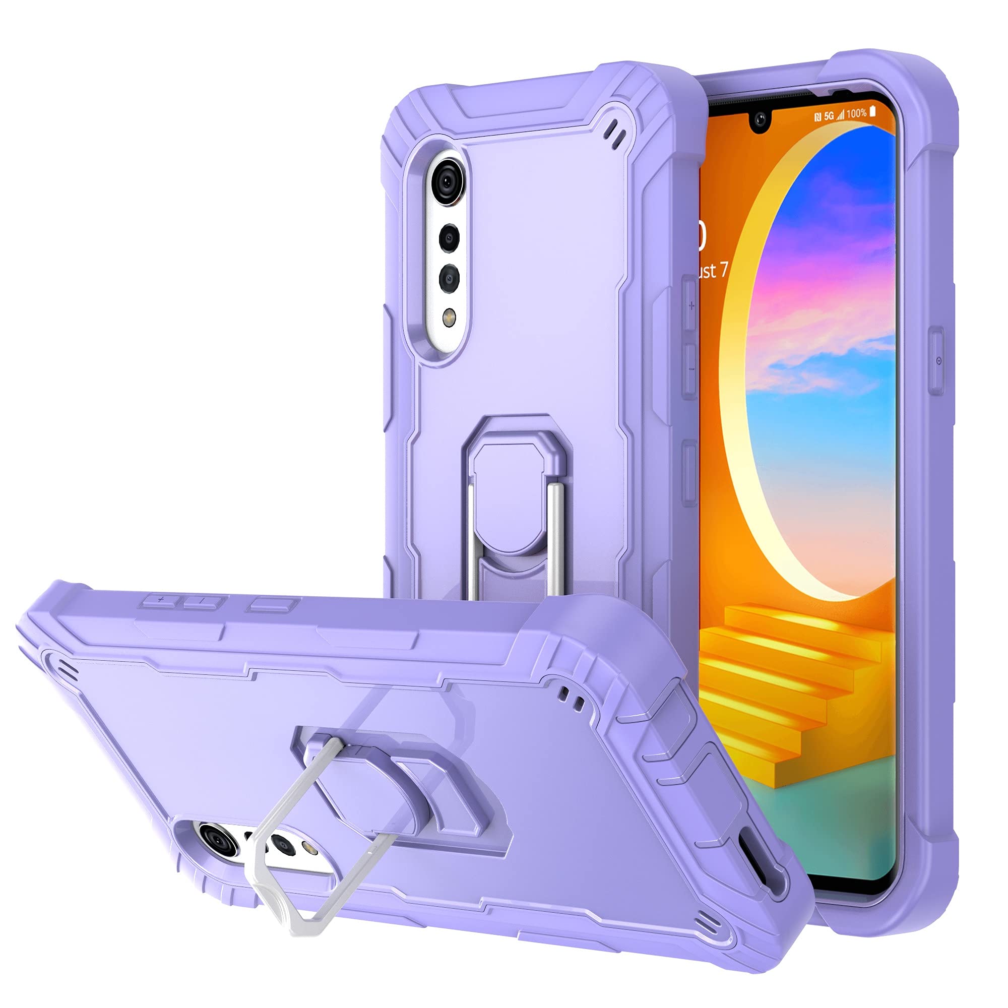 XGY LG Velvet Case, Military Grade Shockproof Cover Heavy Duty Dual Layer Hybrid PC+Silicone Protective Cover for LG Velvet 5G 2020 with Ring Kickstand (Purple)