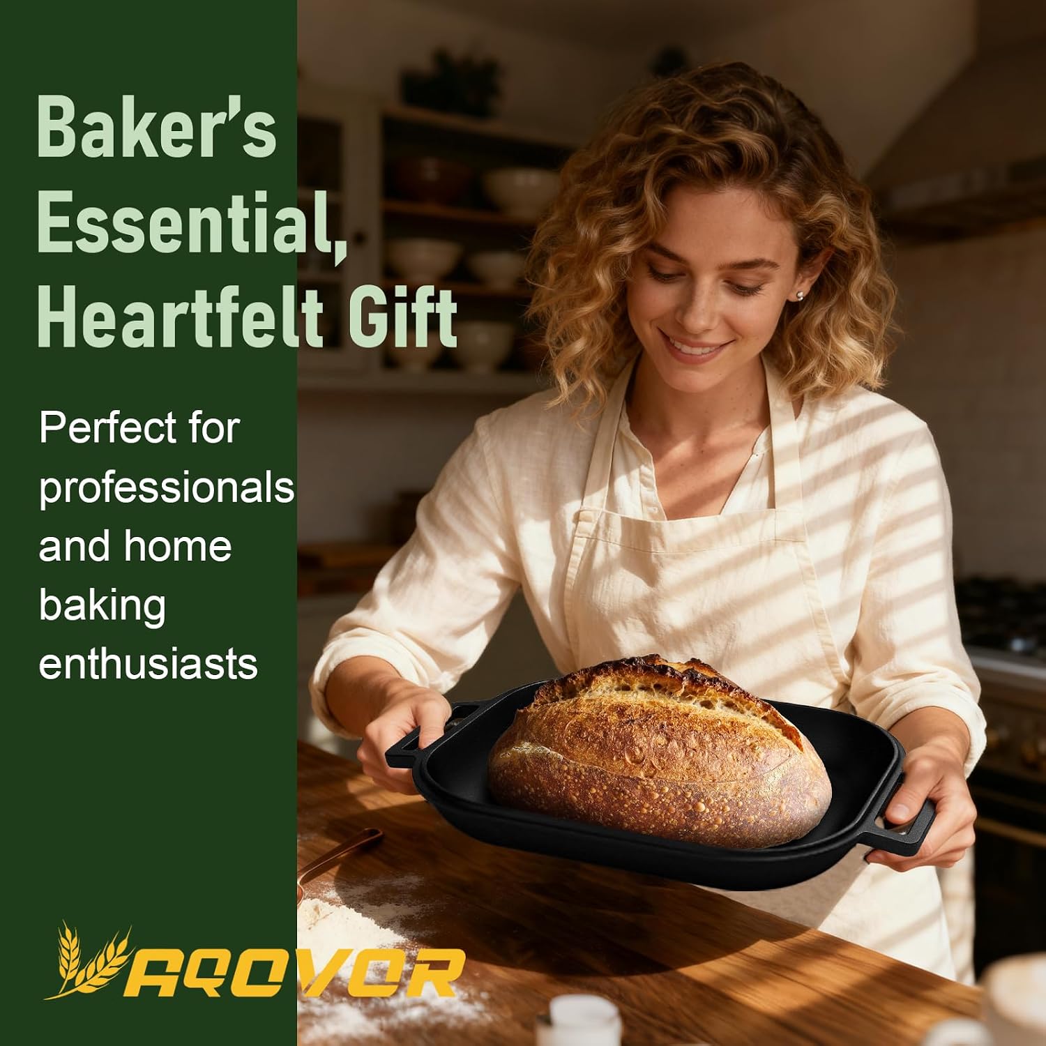Cast Iron Bread Oven with Lid 9.5QT for Home Sourdough Baking | 13' x 10.6' Large Size Oval Sourdough Cast Iron Dutch Oven | Pre-Seasoned Cast Iron Bread Pan | Wide Handle | Included Extras